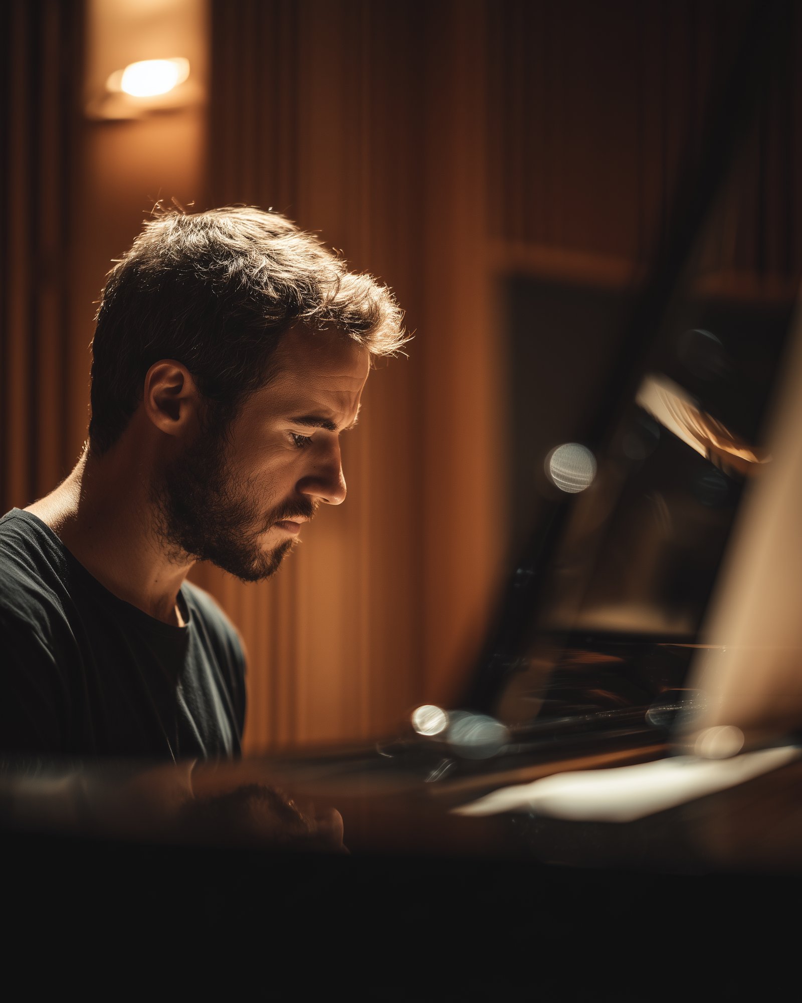 Adult piano student during a daytime in-home lesson in Roswell, GA