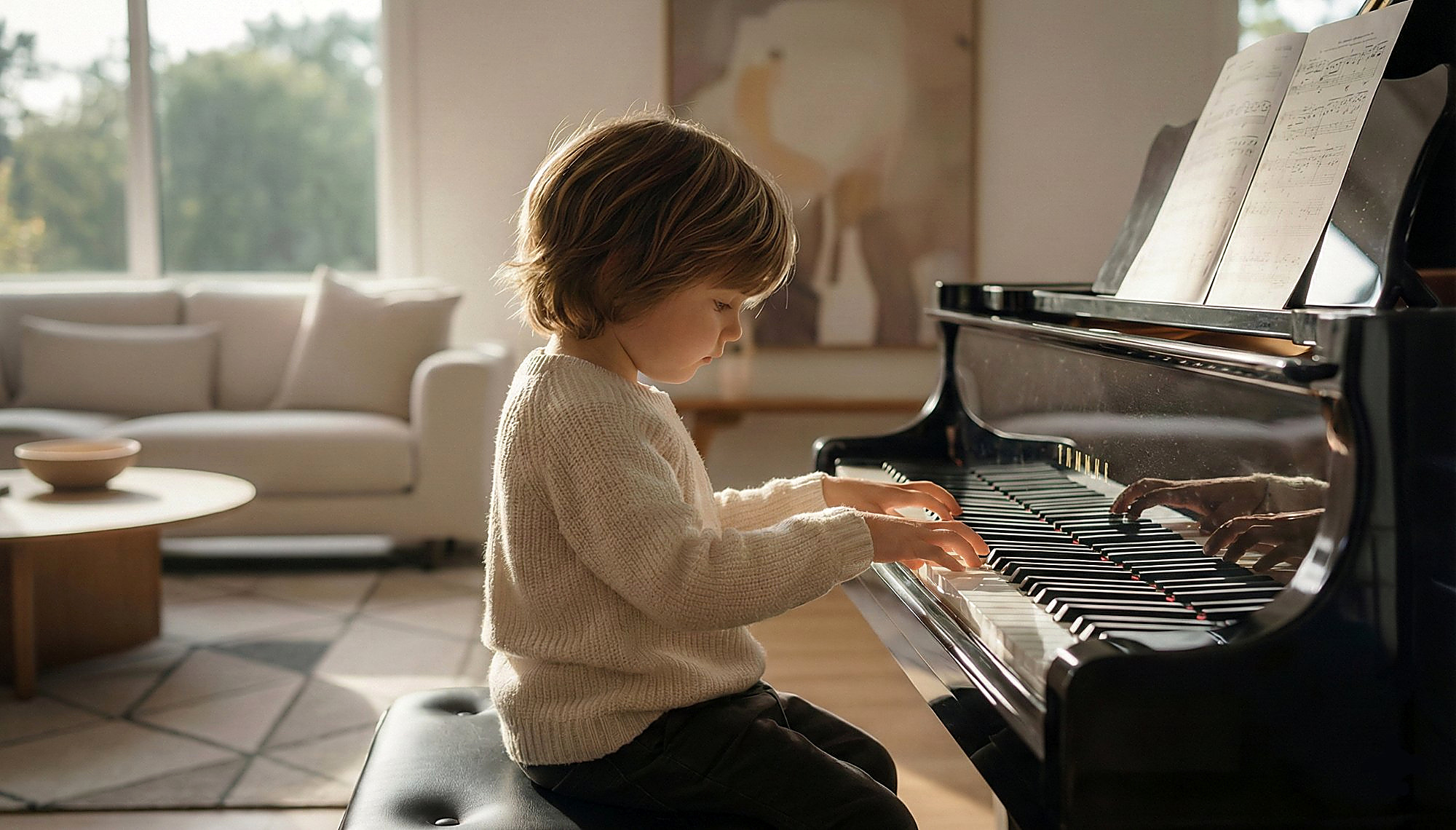 Child taking private piano lesson at home in East Cobb and Marietta, GA