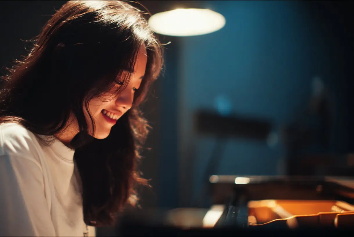 Adult piano student during a daytime in-home lesson in Roswell, GA