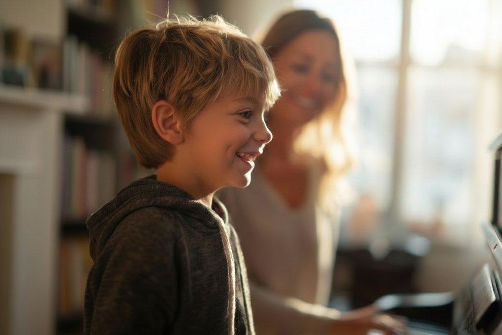 Young student during an in-home piano lesson in Roswell, GA