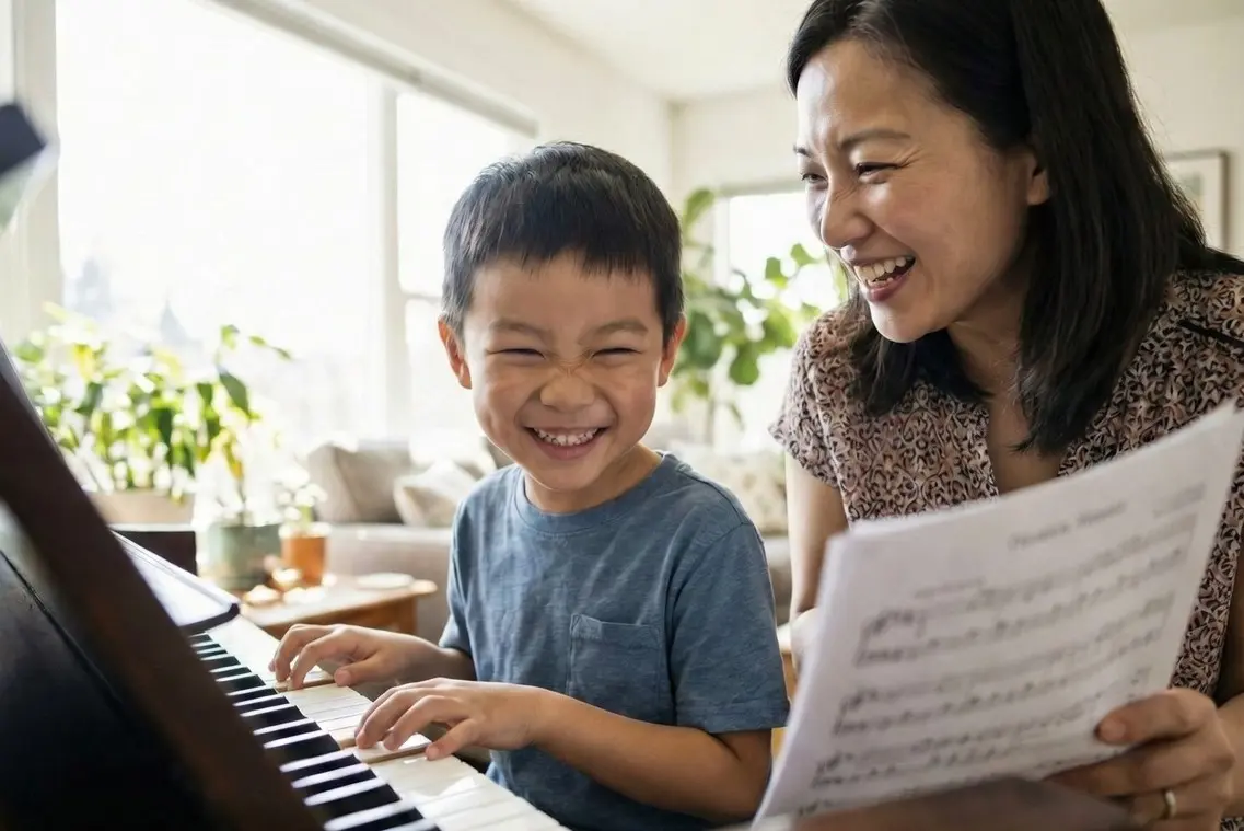 Homeschool student during a weekday piano lesson in Roswell, GA